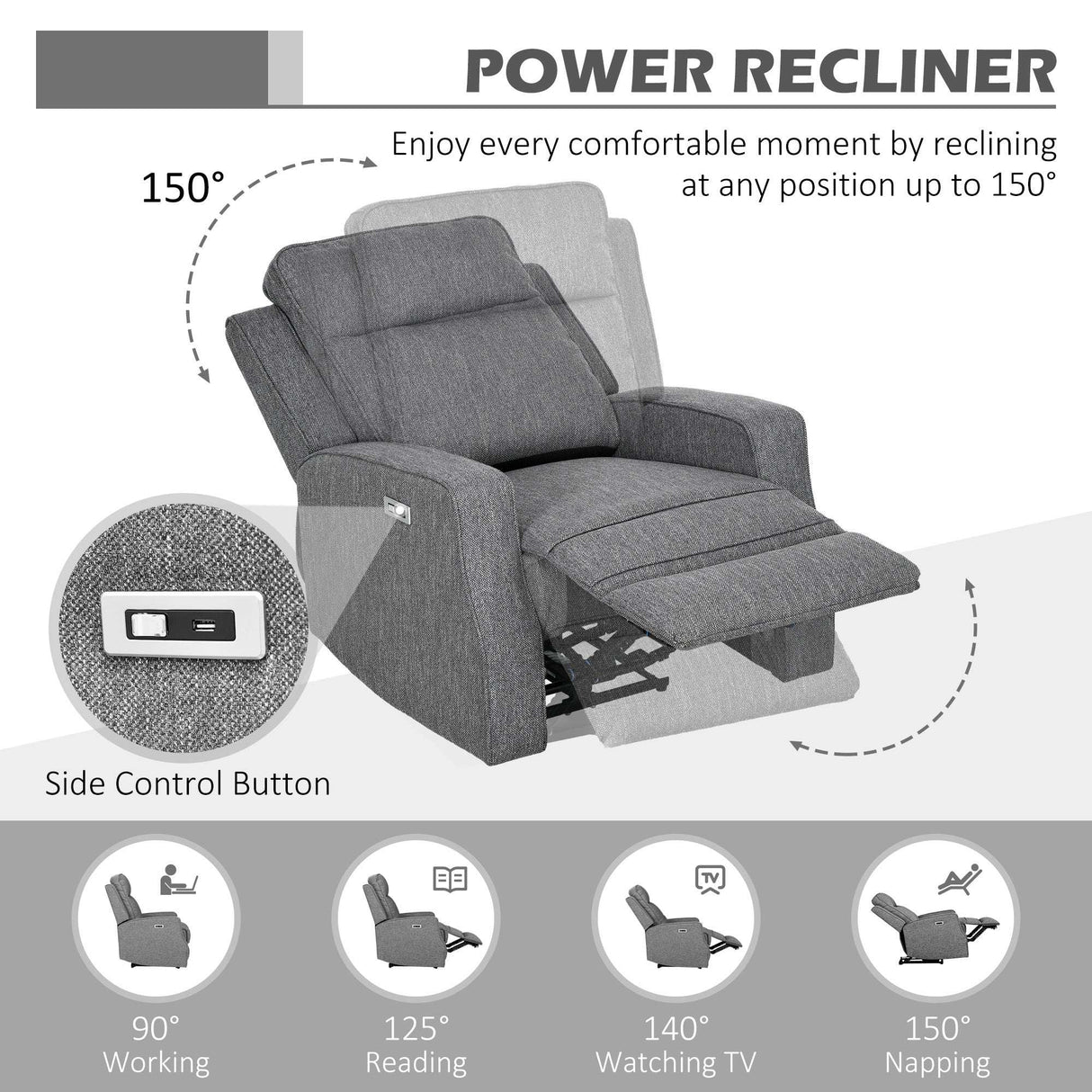 Wise Galleria Reclining Chair in grey fabric with adjustable reclining positions for comfort
