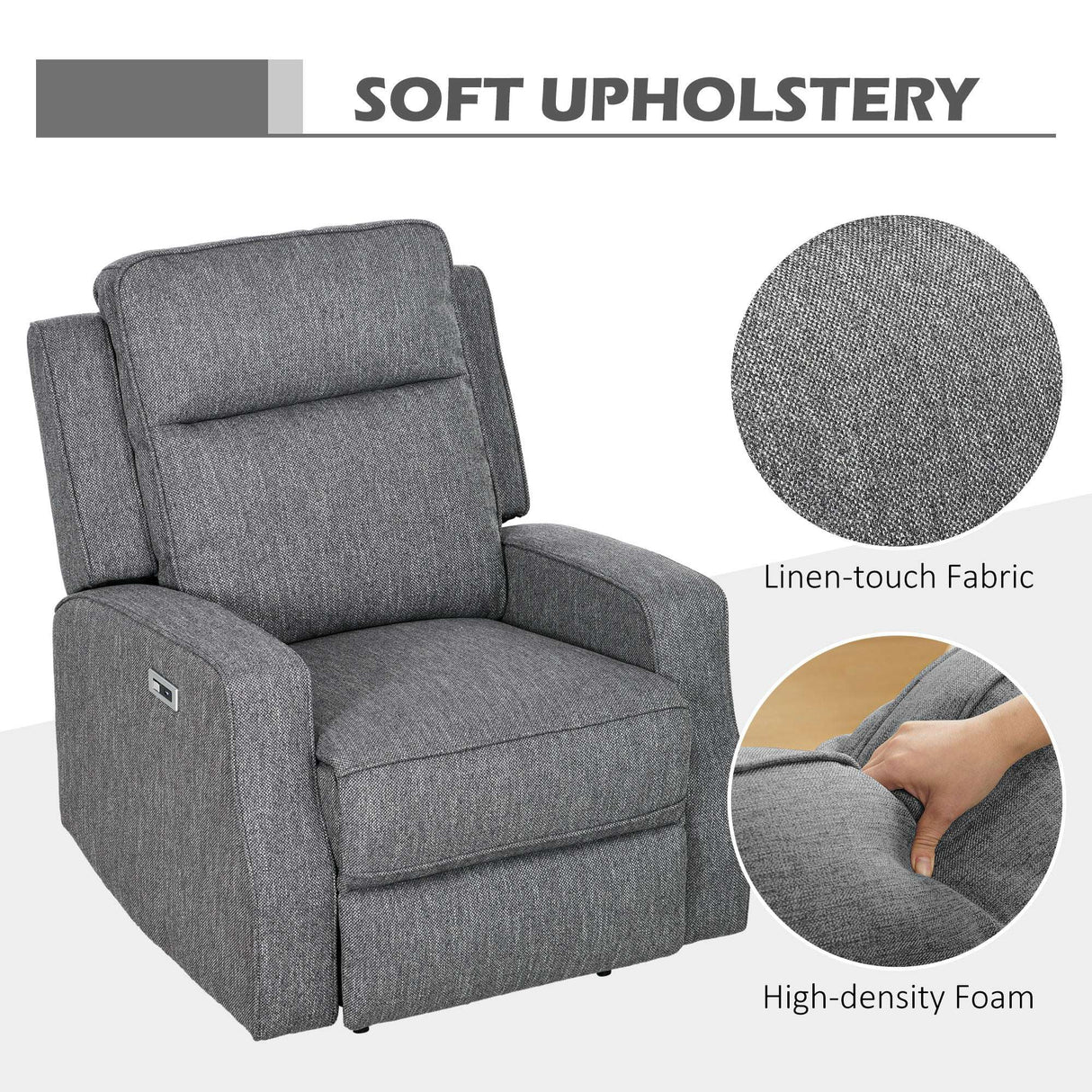 Wise Galleria Reclining Chair with soft linen-touch fabric and high-density foam for comfort