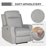 Grey Reclining Chair with soft linen-touch fabric and high-density foam cushioning for comfort