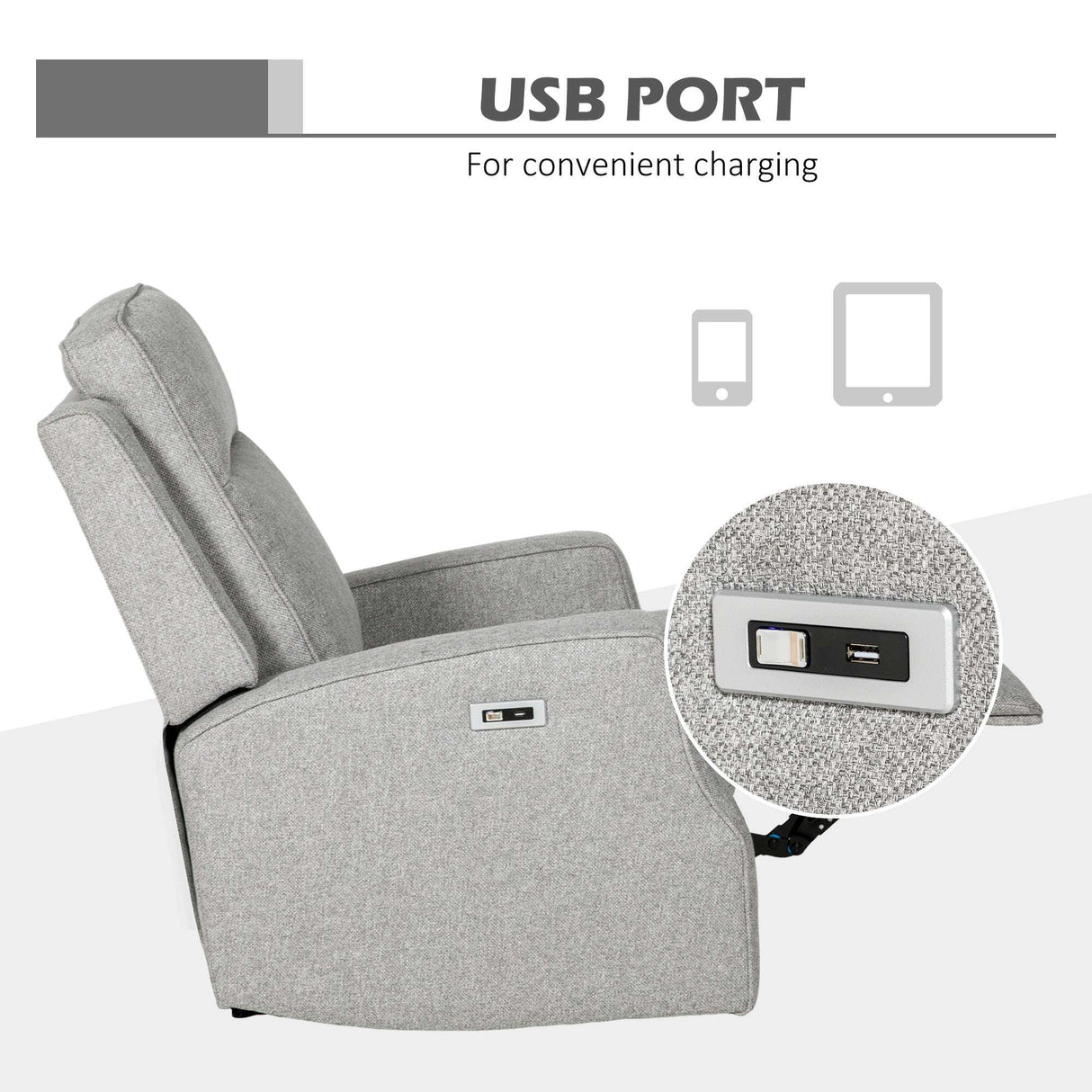 Wise Galleria Reclining Chair in grey with USB port for convenient charging