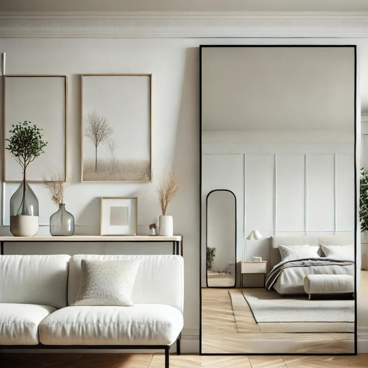 Jobu Home Rectangle Mirror with a sleek black frame, perfect for modern home decor