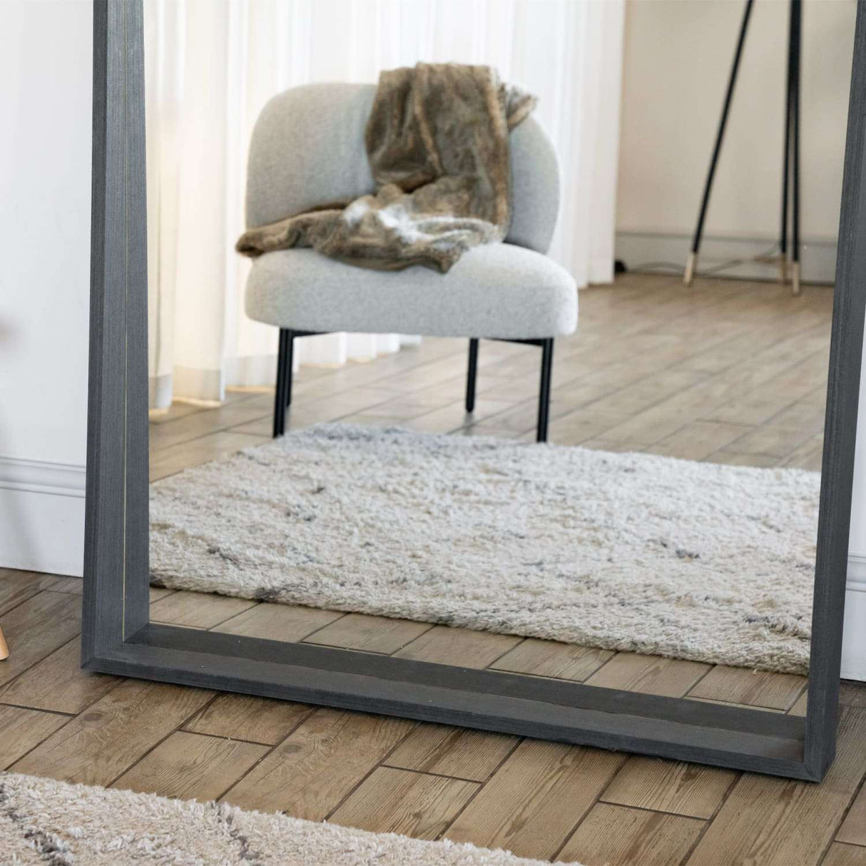 Jobu Home Rectangle Mirror with a stylish grey frame, perfect for modern living spaces.