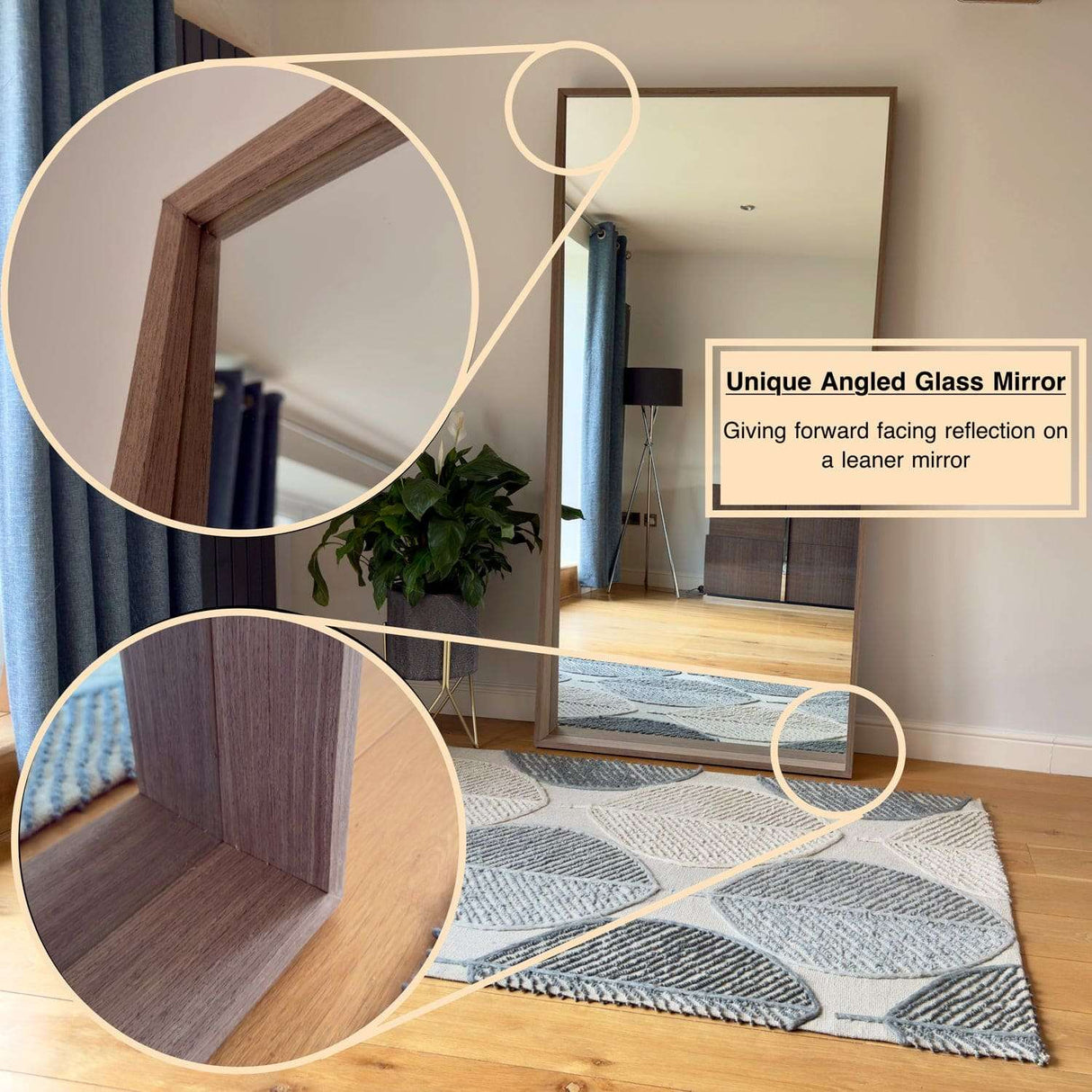 Jobu Home Rectangle Mirror with Unique Angled Glass and Leaner Design for Stylish Reflections