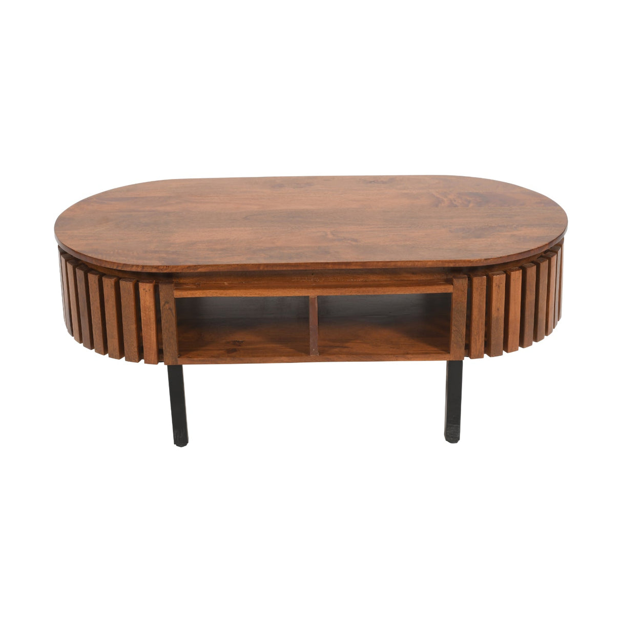 Verty Furniture Rectangular Coffee Table with Stylish Slatted Design and Storage Shelf