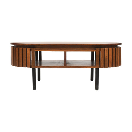 Verty Furniture Rectangular Coffee Table with Stylish Slatted Design and Open Shelf for Storage