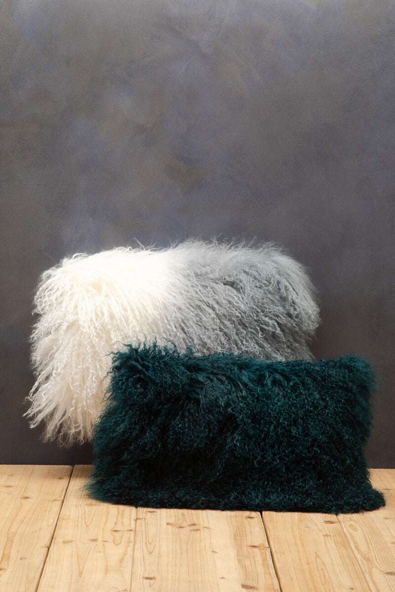 Orsina Rectangular Cushion in Soft White and Teal Faux Fur for Cozy Home Decor