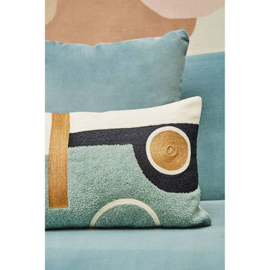 Orsina Rectangular Cushion with geometric design in teal and gold for modern decor