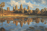 HOME ART HAVEN Throw Blanket featuring a scenic view of Angkor Wat with reflections in calm water