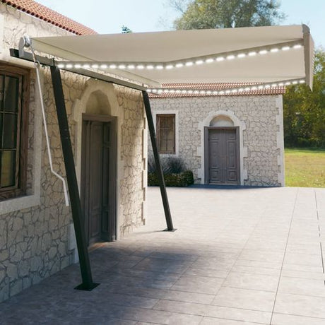 vidaXL Manual Retractable Awning with LED 3x2.5 m Blue and White vidaXL
