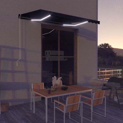 vidaXL Manual Retractable Awning with LEDs Burgundy 400x300 cm vidaXL