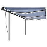 vidaXL Manual Retractable Awning with LED 3x2.5 m Blue and White blue and white 6 x 3 m vidaXL
