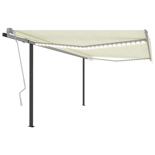 vidaXL Manual Retractable Awning with LED 3x2.5 m Blue and White vidaXL