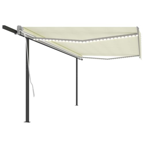vidaXL Manual Retractable Awning with LED 3x2.5 m Blue and White vidaXL