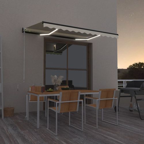 vidaXL Manual Retractable Awning with LEDs Burgundy 400x300 cm vidaXL