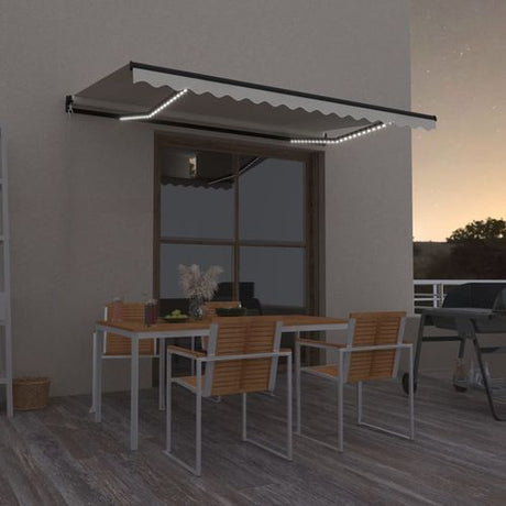 vidaXL Manual Retractable Awning with LEDs Burgundy 400x300 cm vidaXL