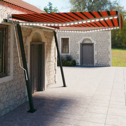 vidaXL Manual Retractable Awning with LED 3x2.5 m Blue and White vidaXL