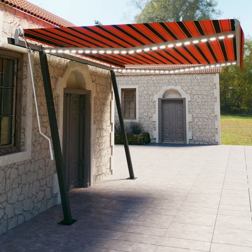 vidaXL Manual Retractable Awning with LED 3x2.5 m Blue and White vidaXL
