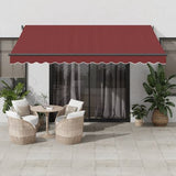 vidaXL Manual Retractable Awning with LEDs Burgundy 400x300 cm burgundy 400 x 350 cm vidaXL