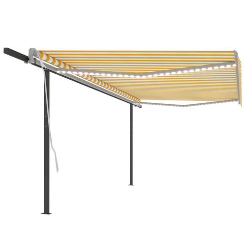 vidaXL Manual Retractable Awning with LED 3x2.5 m Blue and White vidaXL