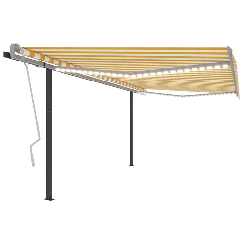 vidaXL Manual Retractable Awning with LED 3x2.5 m Blue and White vidaXL