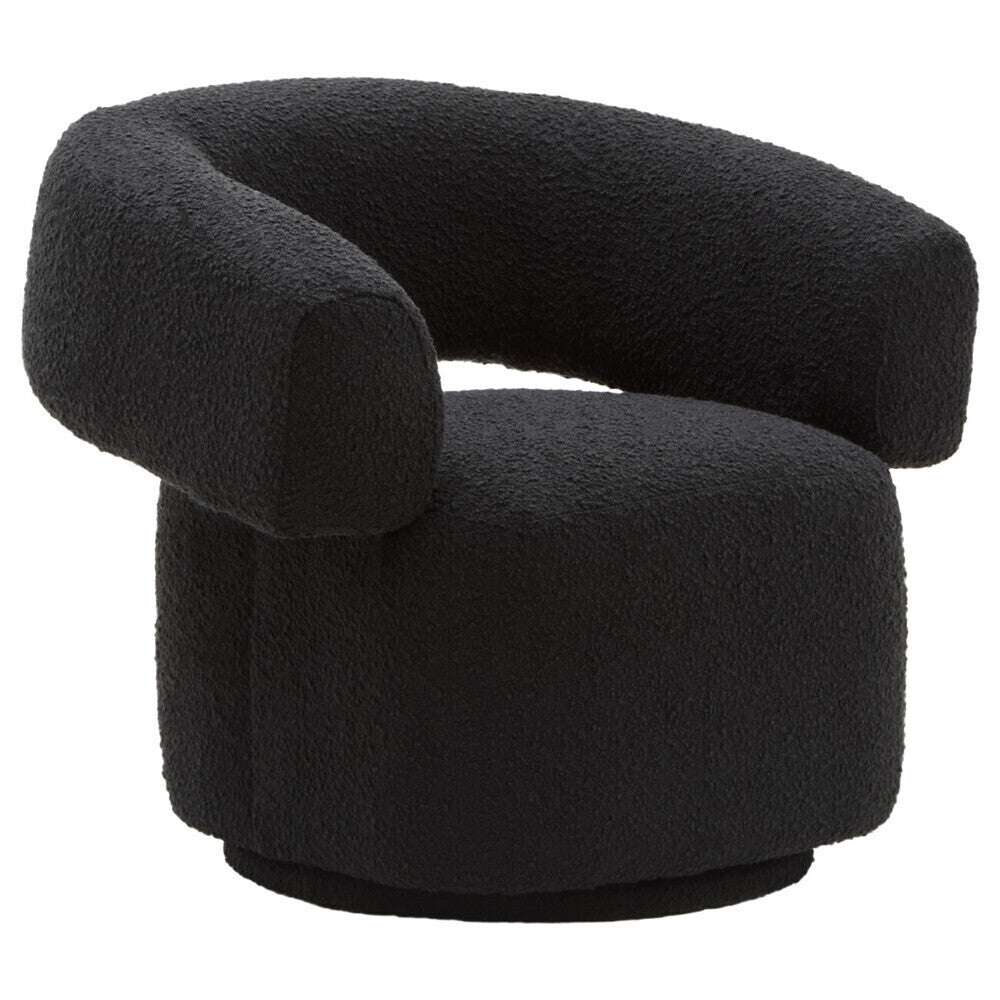 Orsina Revolving Armchair in soft black fabric for stylish and modern living spaces