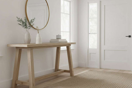 Stylish Ribbed Doorstop in a minimalist interior with a wooden table and large mirror