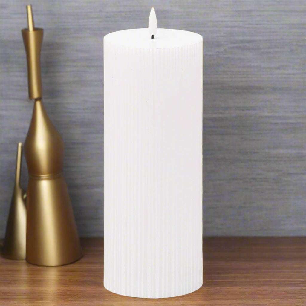 Luxe Collection Natural Glow 3.5x9 Texture Ribbed LED Candle WHITE PLASTIC Shades 4 Seasons