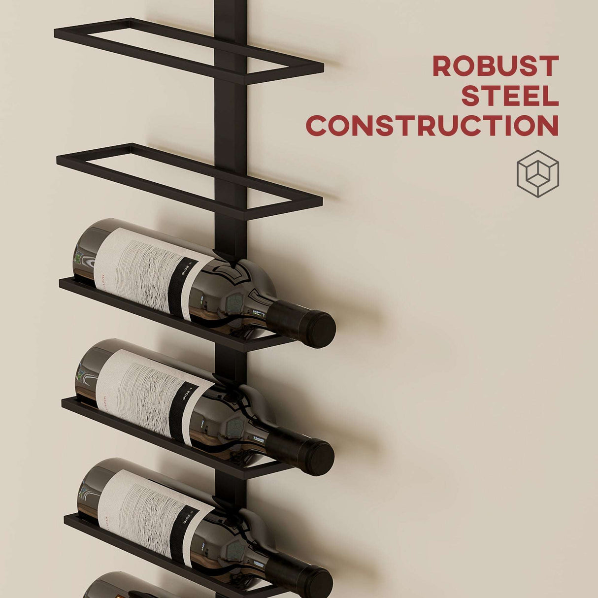 Wise Galleria Wine Rack with robust steel construction for stylish wine display and easy access
