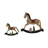 Wooden Christmas Rocking Horse Decoration with Festive Details and Miniature Gifts