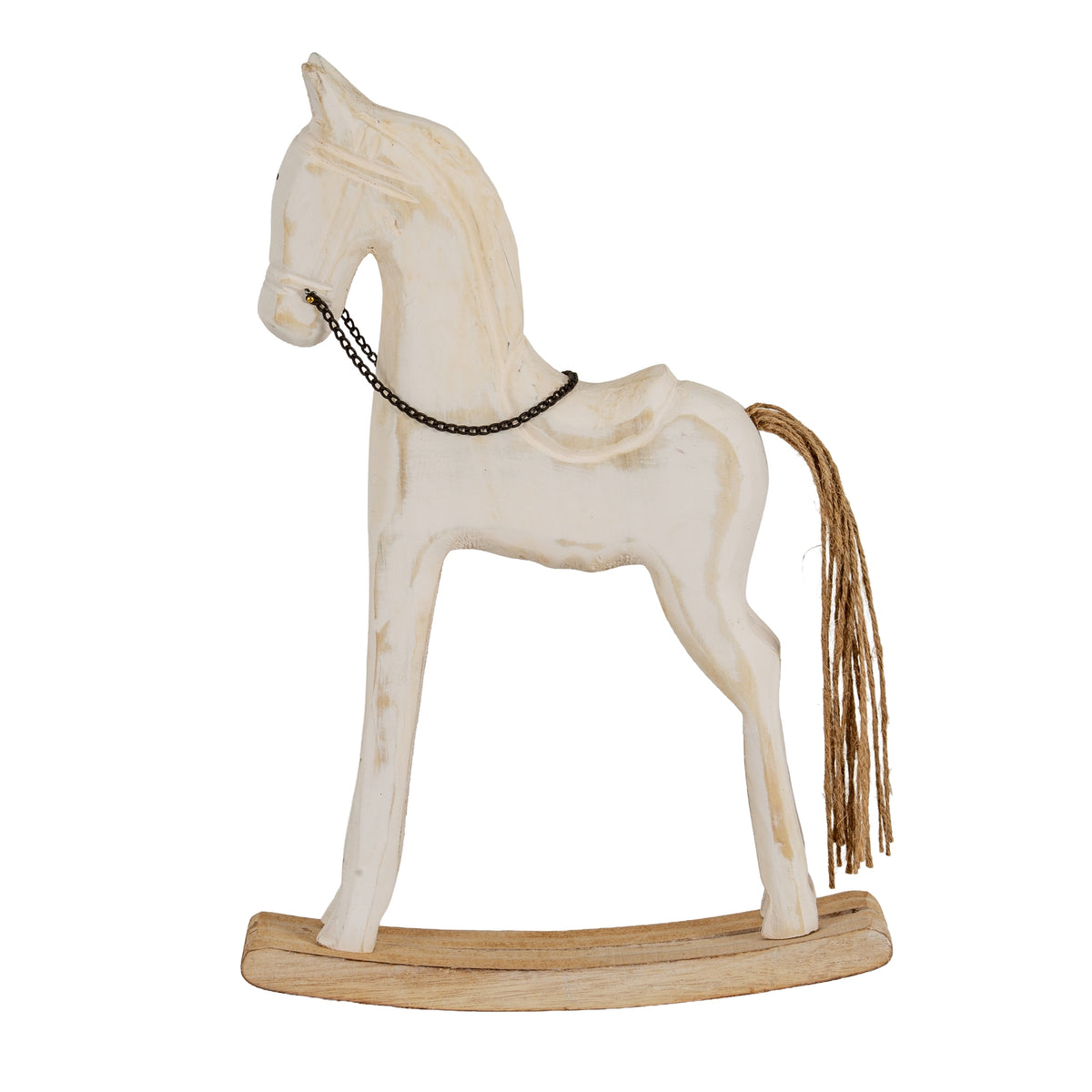 White wooden rocking horse decoration, perfect for Christmas room decorations by Shades 4 Seasons