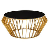Ackley Gold Round Coffee Table with Black Glass Orsina