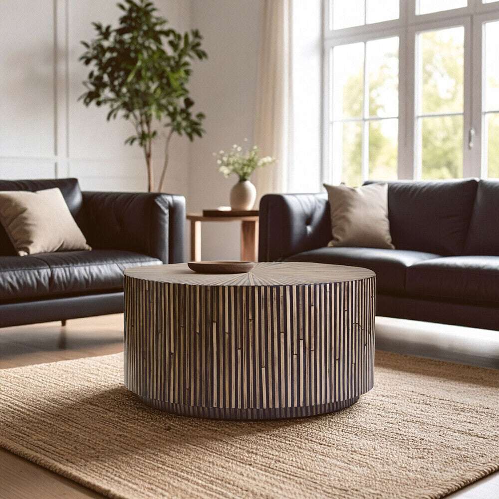 Bambusa Bamboo Inlay Round Coffee Table Orsina