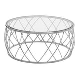 Ackley Silver Round Coffee Table with Clear Glass Orsina