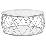 Ackley Silver Round Coffee Table with Clear Glass Orsina