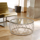 Ackley Silver Round Coffee Table with Clear Glass Orsina