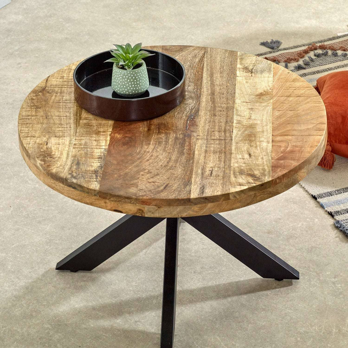 Merlin Mango Wooden Round Coffee Table Spider Legs Verty Furniture