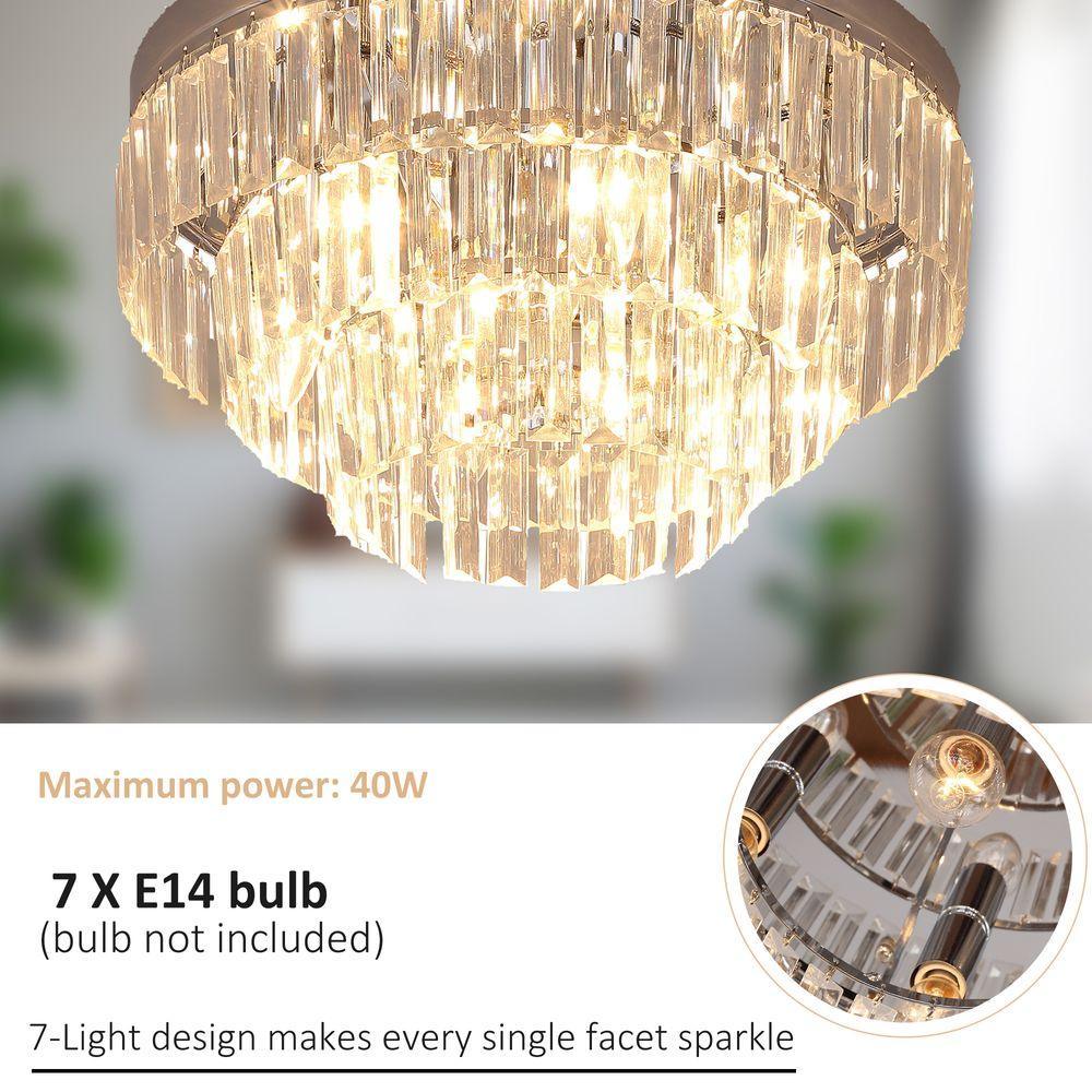 Round Crystal Ceiling Lamp 7 Lights Chandelier Mounted Fixture HOMCOM