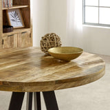 Verty Furniture Round Dining Table with Natural Wood Finish and Stylish Decorative Bowl