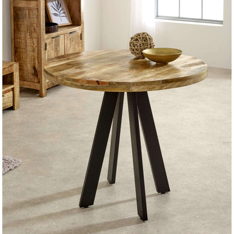 Verty Furniture Round Dining Table with a natural wooden top and sturdy black legs for modern dining spaces