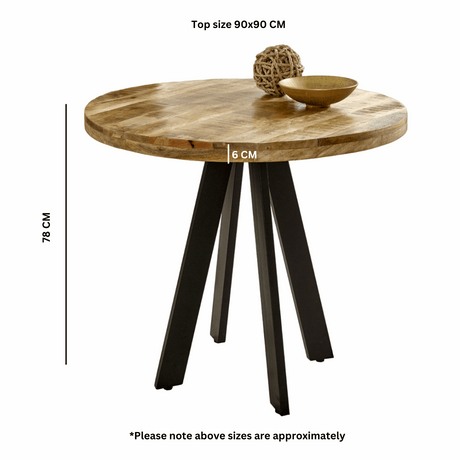 Verty Furniture Round Dining Table with a natural wood top and black legs, ideal for modern dining spaces
