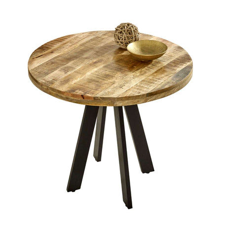 Verty Furniture Round Dining Table with a rustic wooden top and modern black legs