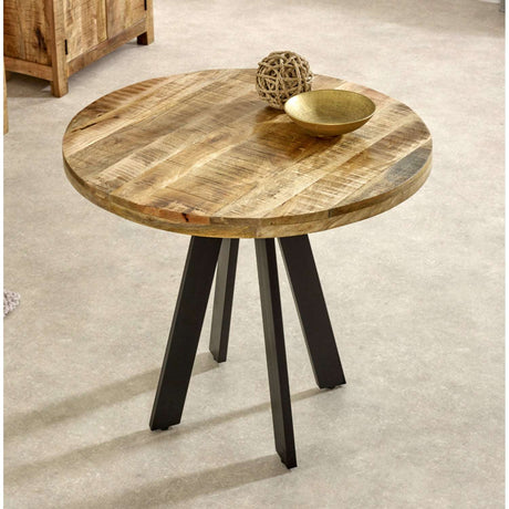 Verty Furniture Round Dining Table with Rustic Wooden Top and Sleek Black Legs