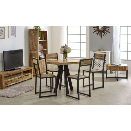 Verty Furniture Round Dining Table with Black Metal Legs and Wooden Top for Stylish Dining Rooms
