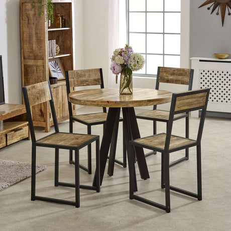 Verty Furniture Round Dining Table with Wooden Top and Black Metal Legs for Modern Dining Spaces