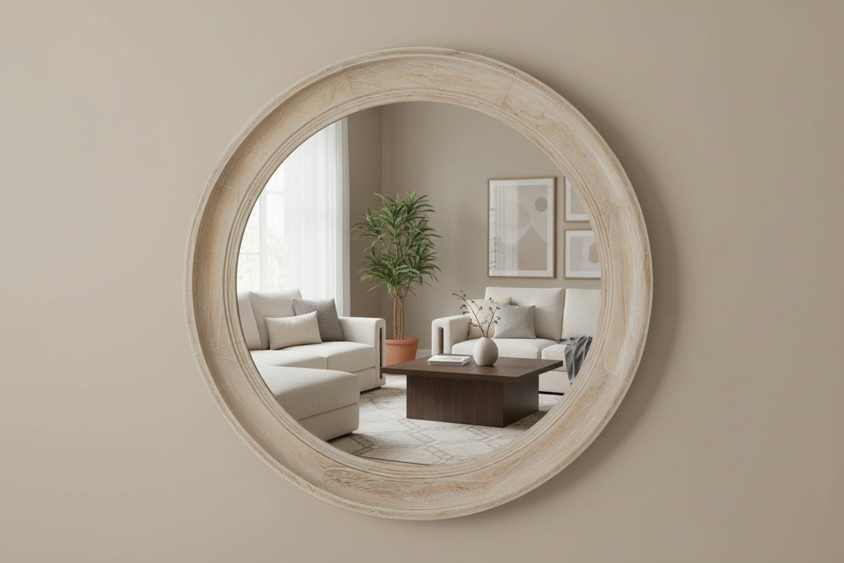 Shades 4 Seasons Round Framed Mirror for Stylish Decor ANTIQUE WHITE WOOD Shades 4 Seasons