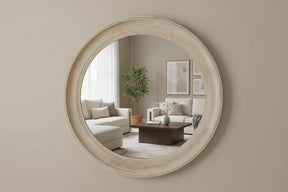 Shades 4 Seasons Round Framed Mirror for Stylish Decor ANTIQUE WHITE WOOD Shades 4 Seasons