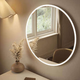 Elegant Round Mirror with LED backlighting, perfect for modern home decor and vanity setups