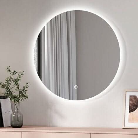 Elegant Round Mirror with Soft LED Backlight, Perfect for Modern Home Decor