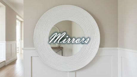 Stylish round mirror with textured frame, perfect for enhancing modern home decor