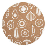 Orsina Round Placemats featuring a natural cork design with fruit and vegetable illustrations